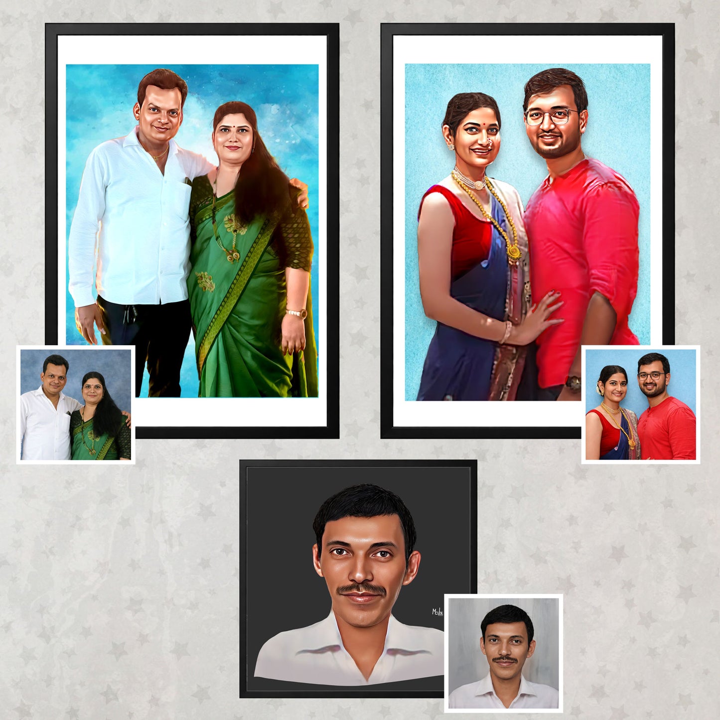 Custom Couple Digital Portrait from Photo | Personalized Artwork Gift India
