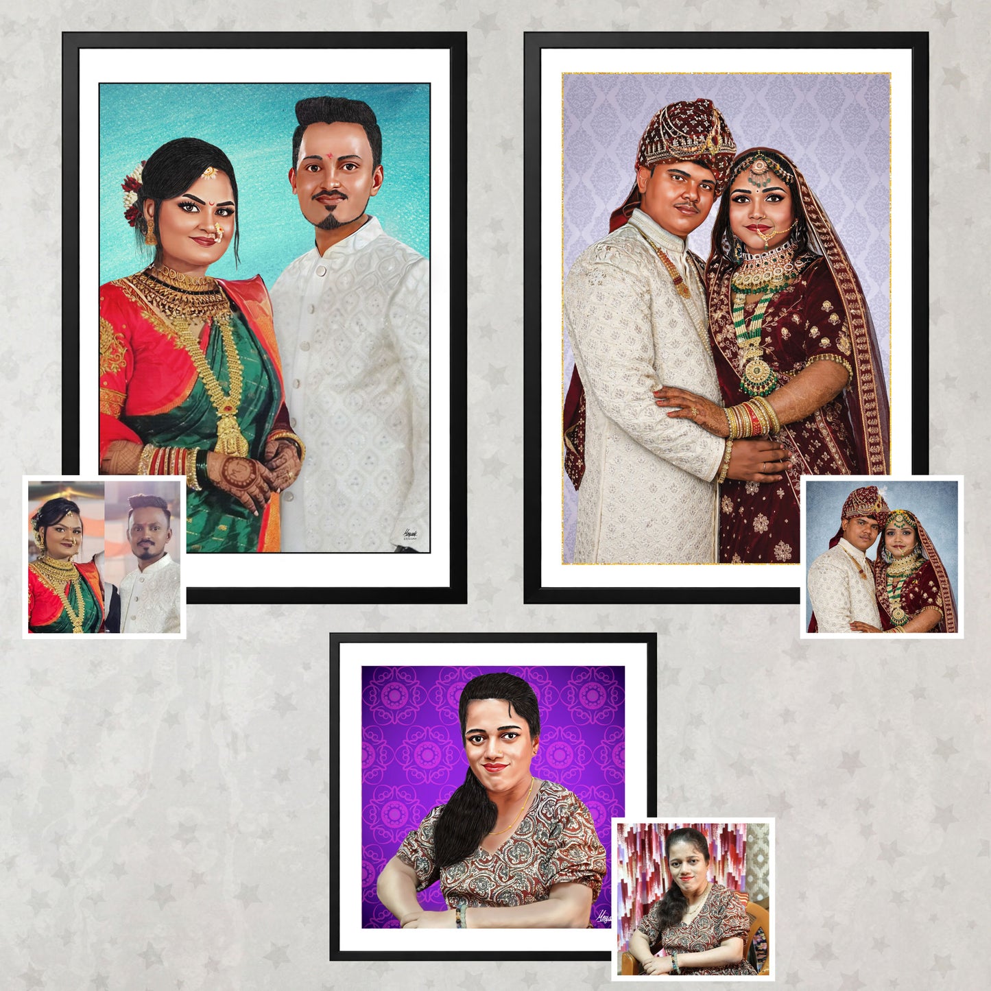 Custom Couple Digital Portrait from Photo | Personalized Artwork Gift India